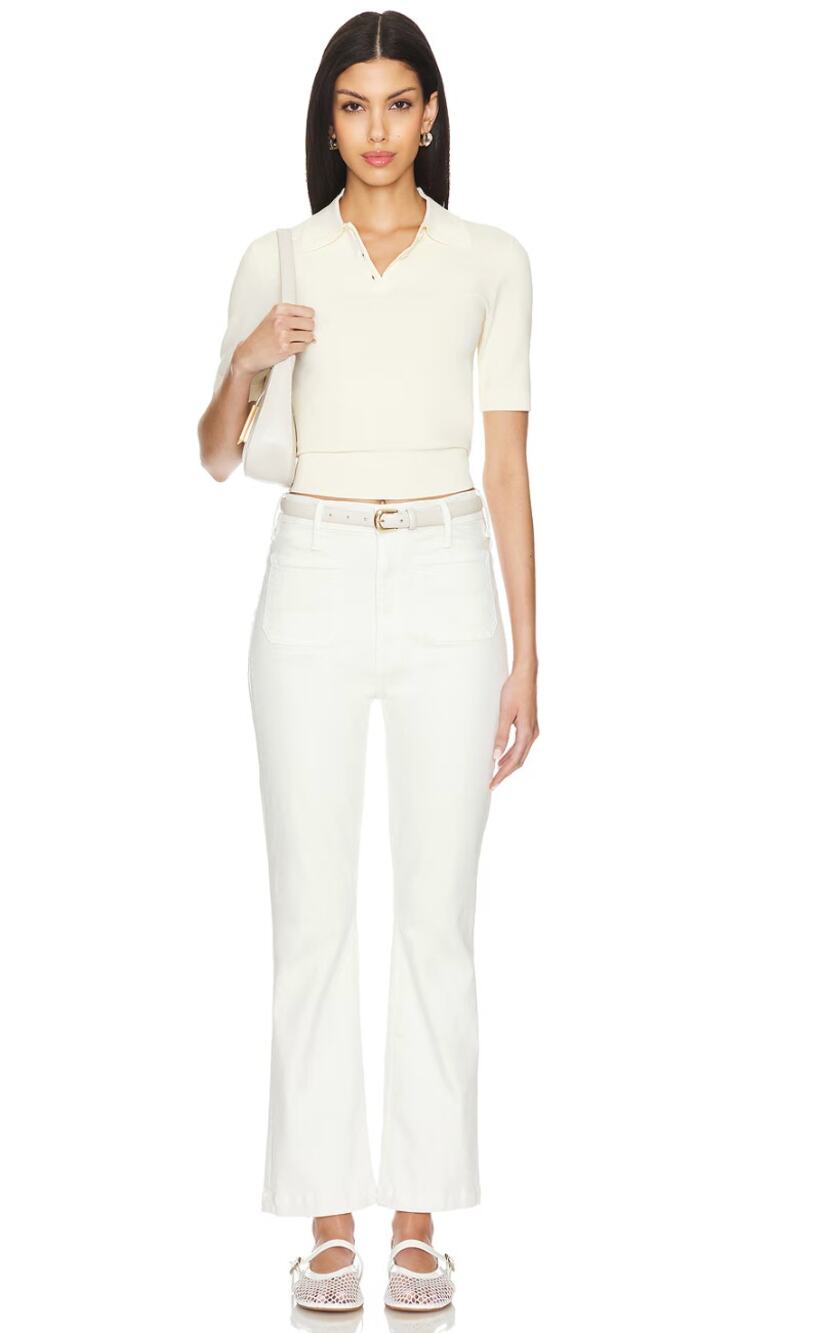MOTHER DENIM NWT The Hustler Patch Pocket Flood Denim Jean in Cream Puffs // 00